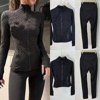 Women Yoga sets Polka Dot Jacket Long Sleeves Workout Outfit Solid Color Nude Sports Coat Fitness Gold Zipper Jackets sets