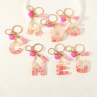 Gradient Red Letter A B C D E Tassel Heart Charms Keychains Cute English Initial Keyrings
