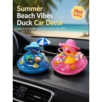 Summer Beach Vibes Duck Car Decor - Cute Dashboard Ornament, Heat-Resistant Rubber, DIY Accessories, Stable Mount