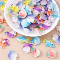 Leslie 15pcs Cute Resin Fish Seahorse Whale Mermaid Starfish Charms Flat Back Cabochon for Handmade Hairpin Nail Art Craft