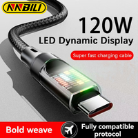 NNBILI New 120W LED Lights Quick Charge Type C to Type C Cable For OPPO vivo HUAWEI Fast Charging USB to Type C Nylon Data Cord