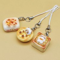 3Pcs Fashionable Japanese Style Lovely Cat Bread Phone Charm Keychain Phone Rope Wrist Strap Anti-loss Phone Lanyard Accessories