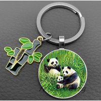 2024 Hot Selling List Cute Panda Glass Keychain, I Love Panda Bamboo Pendant, Car Bag Keychain, Women's Jewelry Gifts