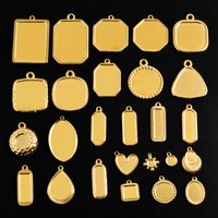 5pcs Gold Color Blank Cabochon Base Setting Charm Rectangle Square Geometric Stainless Steel Pendant For Jewelry Making Supplies