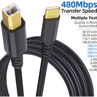 USB B to USB C Printer Cable Plug And Play Nylon Braided Printer Scanner Cord For HP Canon Epson Lexmark Printer Scanner Copier