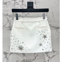 Summer New Women's Hot Diamond Embroidered Low Waist White A-line Skirt Elegant and Sexy Hip hugging Half length Skirt