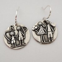 Vintage Silvery Plated Hand Carved Couple Character Pendant Earrings for Women's Fashion Exquisite Vacation Jewelry Accessories