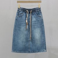 Korean Lady Large Size 5XL Denim Maxi Skirt Spring Summer Women Lace Up Jeans Long Skirts Femme In Half Body Cowboy A-line Skirt