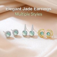 Myanmar Jadeite Earrings Real Jade 925 Silver Ear Stud Carved Gemstone Lucky Charm Amulet Designer Fashion Gifts for Girl Women