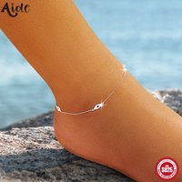 Aide S925 Sterling Silver Evil Eye Anklet Blue Zircon Evil Eye Dainty Ankle Bracelet for Women Beach Party Gifts Fine Jewelry