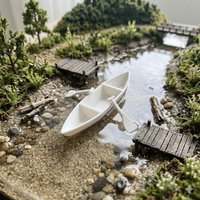 1Set of Exquisite White Canoe Model, Landscape Decoration, Plastic DIY Kit, 1 Boat+2 Oar, for Creative Desktop Scene Models