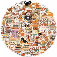 50PCS Bookish Autumn Graffiti Stickers Cartoon Cute Ghost Books Graffiti DIY Bookbook Notebook Stickers
