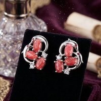 Buy 4 Get 1 Free 18x14mm Hot Selling Real Green Emerald Red Ruby Cz Dating Women Silver Earrings