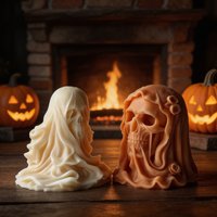 3D Veiled Skull Silicone Mold for Candles - Gothic Halloween DIY Soy Wax & Epoxy Resin Craft, Macabre Home Decor Casting Mould