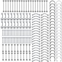 180pc Body Lot Stainless Steel Nose Lip Tongue Cartilage Tragus Eyebrow Industrial Barbell Belly Button Rings Piercing Jewelry