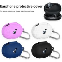 Silicone Protective Case For Anker Soundcore Space A40 Charging Box Wireless Headphone Protector Case Cover Shell with Carabiner