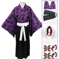 2025 New Kokushibo Cosplay Costume Wigs Tattoo Stickers Anime Printing Kimono Uniform Shirt Halloween Carnival Outfits for
