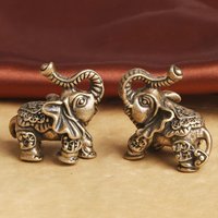 2pcs Pure Brass Distressed Nafu Elephant Couple Desktop Ornament Unique Home Decor Gift for Friends