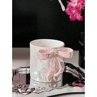 Ins style dreamy bow ceramic mug with high aesthetic value, drinking cup, coffee cup