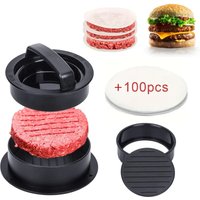 Manuelle 3-in-1-Burgerpresse mit 100 Pergamentpapieren – geeignet für Rindfleisch, Mini-Burger – einfach zu lösende, antihaftbeschichtete Patty Maker