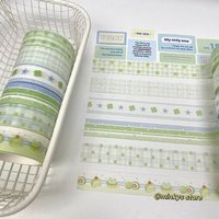 6pcs/Pack Kawaii Green Four-Leaf Clover Butterfly Bow Washi Tape Set DIY Hand Book Decorative Masking Tape Material