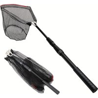 Collapsible Fishing Net, Fishing Landing Net with Telescopic Pole Anti-Slip Rubber Handle, Extending to 51 Inches, Fishing Gifts