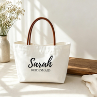 Personalized Leather Handle Canvas Bridesmaid Tote Bag Custom Name Bridesmaid Proposal Present Gift For Wedding Bridal Party