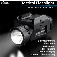 TINSOL 800LM Leistungsstarkes taktisches Licht 4 Modi USB wiederaufladbare Schnellverschluss-Pistole Outdoor-Schießen Picatinny-Schienenmontage