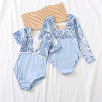 Girl Dance Ballet Autumn Winter Leotards Velvet Splice Practice Clothing Long Sleeve Classical Dance Gymnastics Bodysuit For Kid