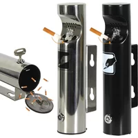 Wall Mounted Stainless Steel Ashtray Lockable Cylinder Cigarette Ash Bin for Outdoor Patio Public Cigarette Ash Tray Ashtray