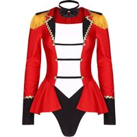 Women Ringmaster Lion Tamer Costume Circus Trainer Magician Cosplay Fancy Dress Halloween Showman Skirted Bodysuit with Bow Tie