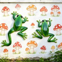 2Pc Wrought Iron Wall Decor, Metal Frog Statue Wall Decoration, Indoor/Outdoor Decor, Rustic Garden Fence Decoration, Suitable for Indoor Walls, Courtyard Walls/Fence Decoration.