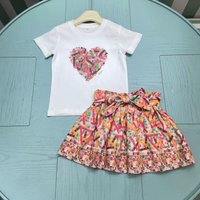 high fashion kids clothing sets 2025 summer new letter printed Cotton T-shirt with skirt for baby girls 2 piece sets dress