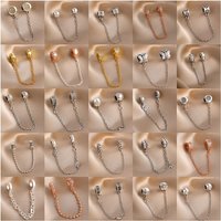 S925 Silver Safety Chain Charms Fit European Bracelet Butterfly Heart Star Zircon Beads DIY Jewelry Gift For Women