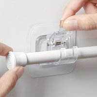 No-Drill Curtain Rod Hooks, Self-Adhesive Wall Brackets, Household Sticky Holders for Tension Rods & Door Curtains