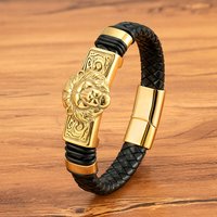 XQNI Lion Design Leather Braided Magnetic Buckle Stainless Steel Bracelets Rope Weaving Bracelet For Men Jewelry Gifts Wholesale