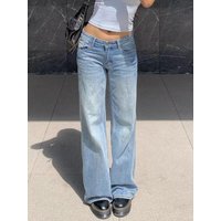 Autumn American Retro Y2K Streetwear Jeans Women's Casual Low-rise Straight-leg Floor-length Jeans Vintage Long Pants