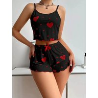 New women's sleepwear camisole shorts two-piece set home wear heart-shaped printed underwear vest breathable and comfortable Hot