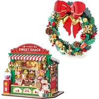ROBOTIME Weihnachtskranz 3D-Holzpuzzle DIY-Kranz mit Licht, bausatzfertige Weihnachtsdekoration, perfektes Weihnachtsgeschenk für Erwachsene