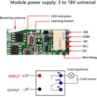 433MHz 1 Set DC3V-18V Mini Relay Wireless RF Remote Control Switch LED Lamp Controller Micro Receiver Transmitter