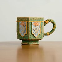 Teacup Ceramic Clay Painting Relief Auspicious Cloud High Foot Hexagonal Cup Tea Set Household Tea Products