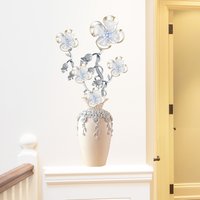 1PC Luxury Crystal Flower Vase Wall Decal, Elegant Silver Floral Vase with Rhinestones Vinyl Wall Sticker for Home Decor