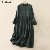 Cotton Vintage Long Sleeve Dresses For Women Casual Elegant Korean Style Office Work Dress Ladies Clothing Spring Autumn 2026