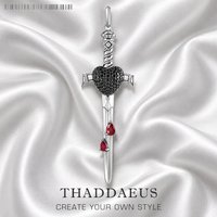 Herz-Schwert-Anhänger mit schwarzen und roten Steinen, 925er Sterlingsilber, Schmuck im europäischen Stil, Vintage-Geschenk für Damen und Herren