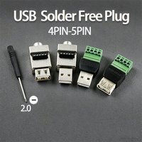 1PCS USB Solder Free Connector USB 2.0 Male And Female Adapter Terminal 4Pin 5Pin Connector Mouse Keyboard Connector Plug