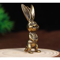 Zodiac Animal Rabbit Figurines Brass Car Keychain Pendants Vintage DIY Lanyard Hanging Jewelry Women Men Keyring Decoration Gift