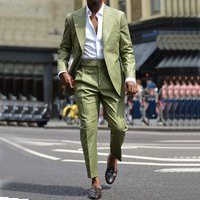 Green Linen Men Suits African Blazer Sets Peaked Lapel Single Breasted Wedding Travel Summer Suits 2 Piece Jacket+Pant 2026