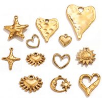 5pcs Gold Plated Stainless Steel Charms Hammered Heart Star Sun Moon Pendants for DIY Boho Earrings Jewelry Making Supplies