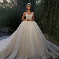 Custom Made Saudi Arabia Wedding Dress Luxury Shiny Sequin Glitter Tulle Bride Dresses Robe De Mariee Wedding Ball Gowns