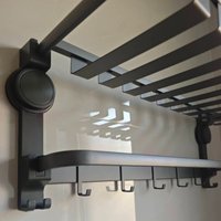 Shower Room Towel Bracket with Hook Foldable Storage Shelf Rustproof Integrated Towels Hanging Rod for Bathroom Kitchen Office